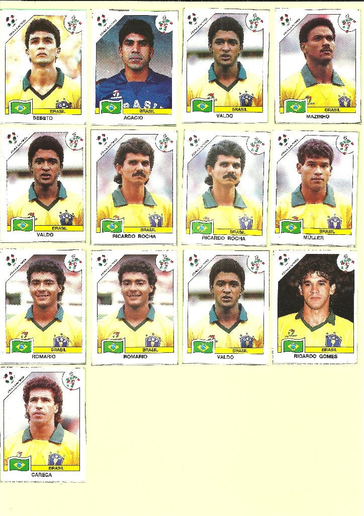 Panini World Cup Italia 90 13x recup Brazilië mét 2x Romario, Enlèvement ou Envoi, Utilisé, Plusieurs autocollants