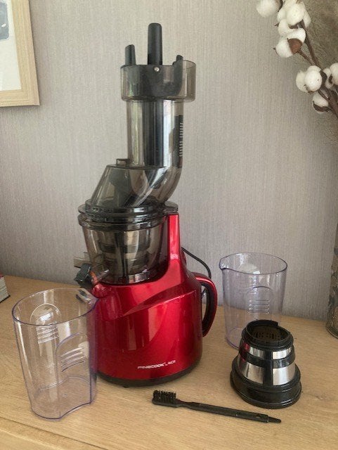 Extracteur De Jus Xl + Sorbetière Finecook Rouge Sj1507., Enlèvement, Comme neuf, Électrique, Presse-agrumes lent