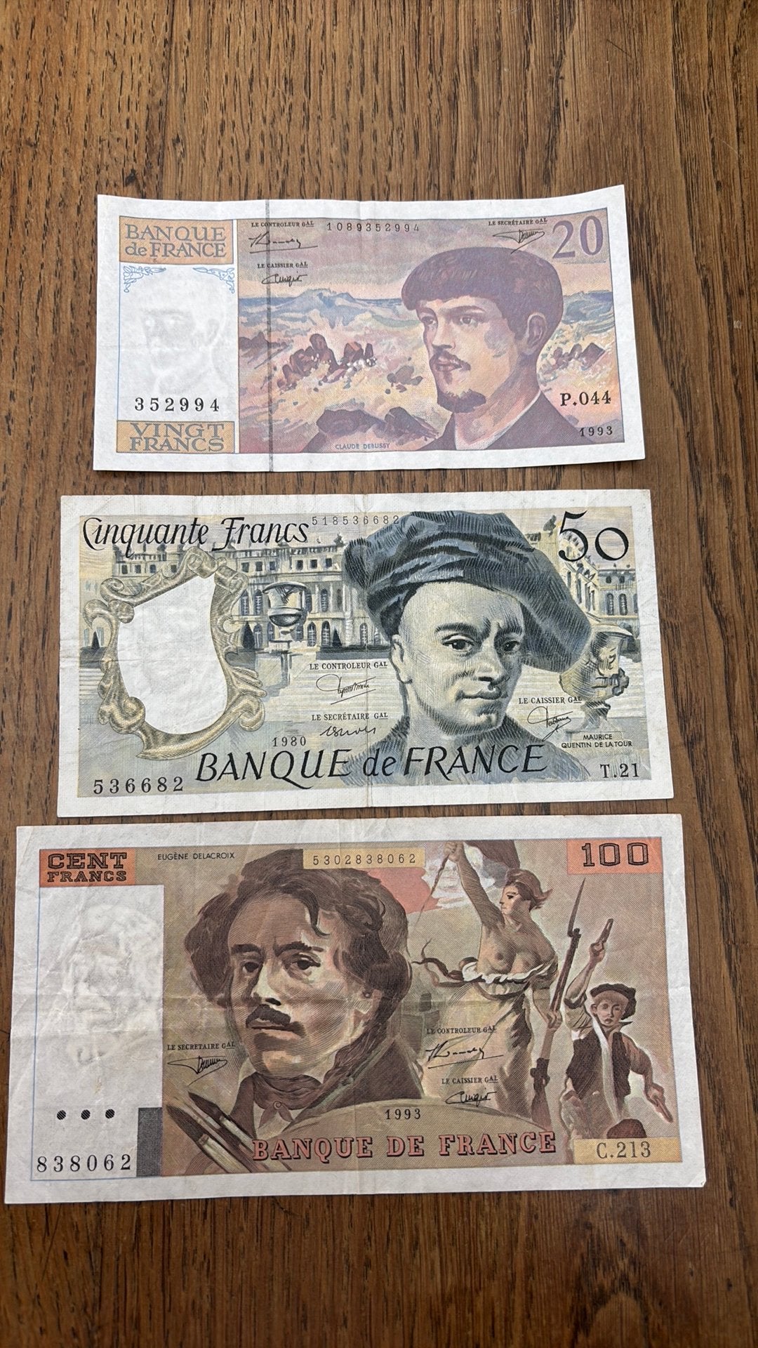 3 bankbiljetten van Frankrijk - 3 billets de France, Ophalen of Verzenden, Frankrijk