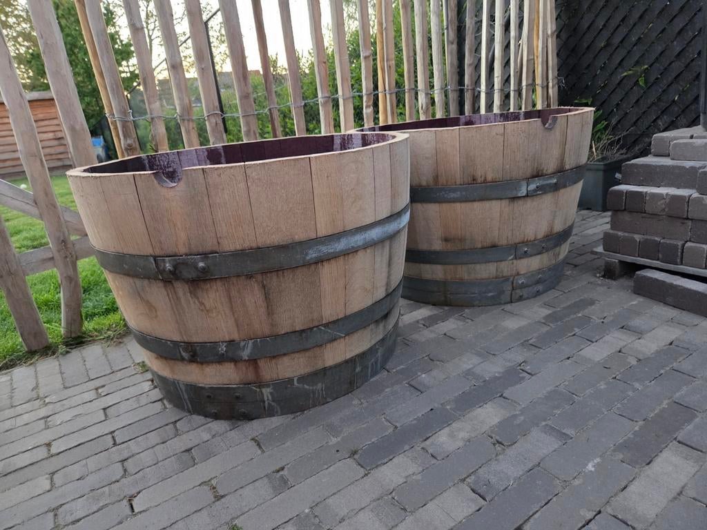 Half wijn vat/halve wijn ton/bloembak/halve wijnton, Tuin en Terras, Ophalen