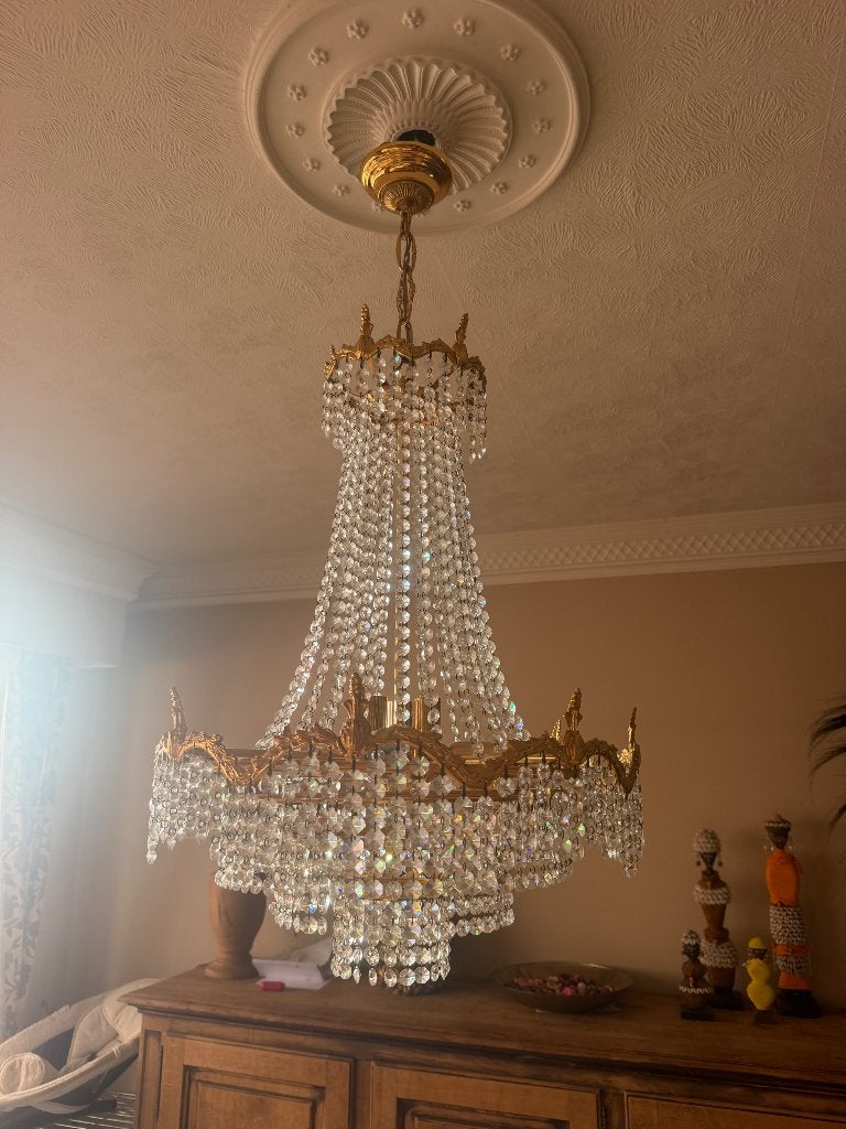 Grote Kristallen Luster, Huis en Inrichting, Ophalen, Zo goed als nieuw, Glas