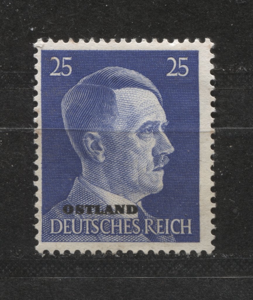 Duitse Adolf H postzegel met opdruk Ostland (O5), Verzamelen, Verzenden, Landmacht, Foto of Poster