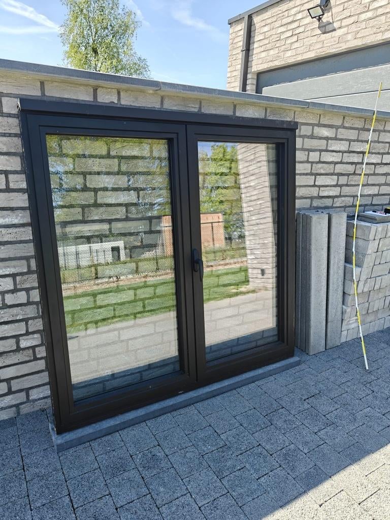 raam draai en kip 156 x 150 met 2 vleugels, + arduin dorpel, Châssis de fenêtre, Aluminium, Comme neuf, Enlèvement