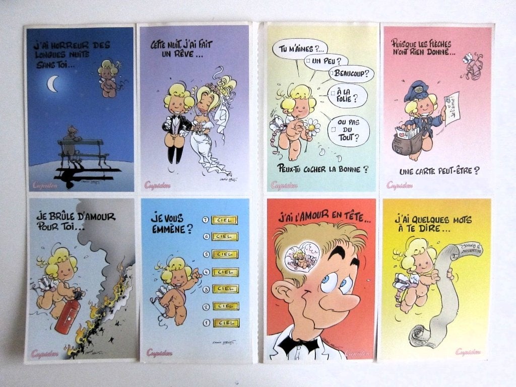 8 cartes postales Cupidon supplément Spirou 3331 (2002), Plusieurs BD, Comme neuf, Malik & Cauvin, Enlèvement ou Envoi