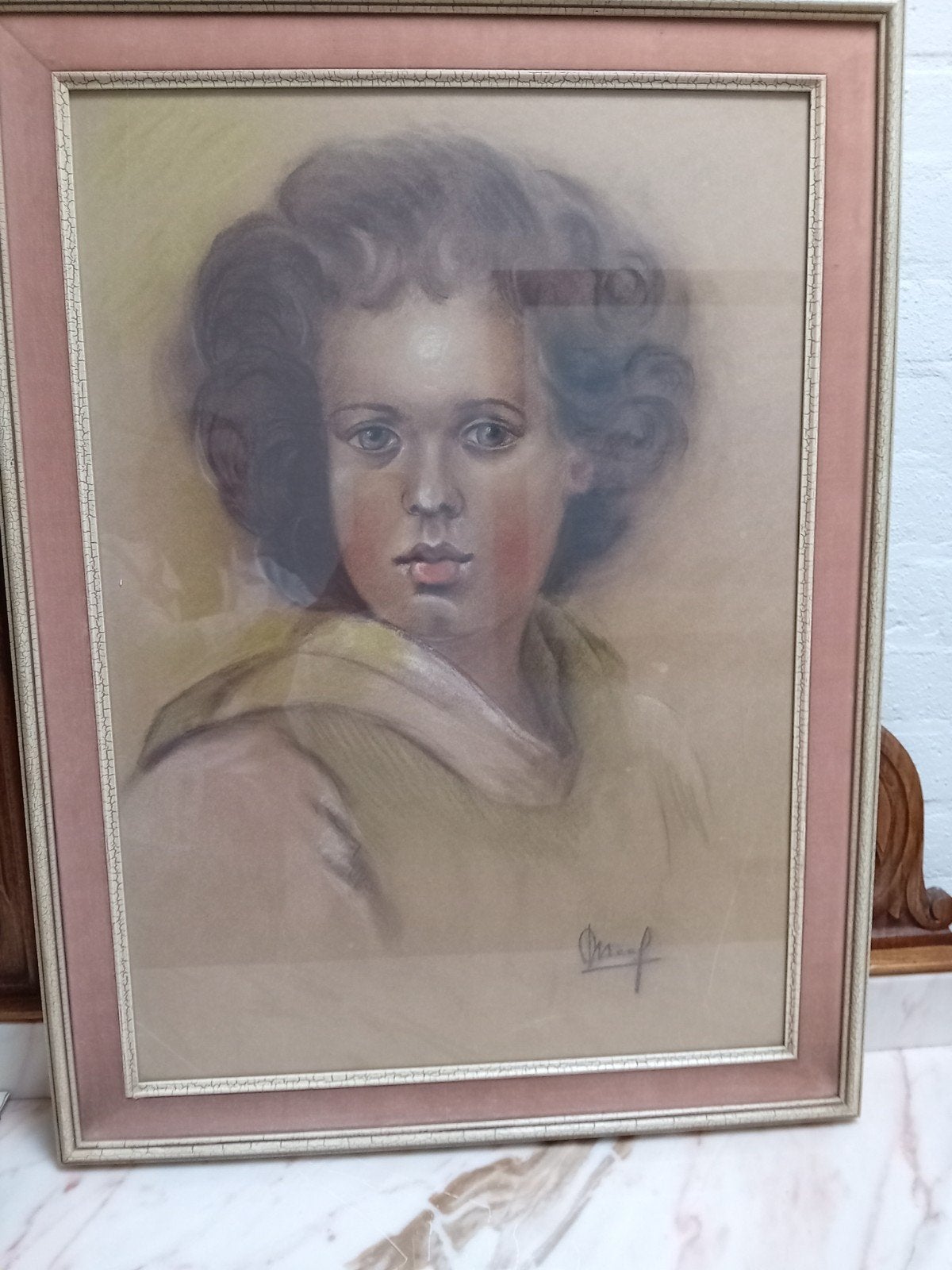kader  met tekening, Antiquités & Art, Enlèvement, Classique, Dessin, Portrait ou Personnes