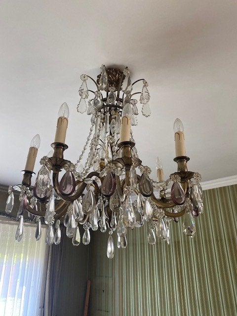 Kristallen luchter en bijpassende wandlampjes te koop, Huis en Inrichting, Lampen | Kroonluchters, Ophalen, Gebruikt, Glas, Franse kroonluchter