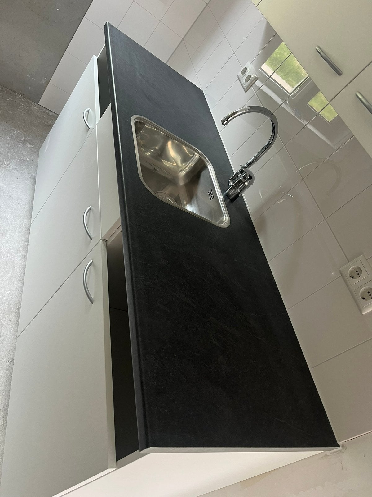 Nieuwe werkblad 182 cm incl wasbak, Ophalen, Zwart, Nieuw, Enkelwandige keuken