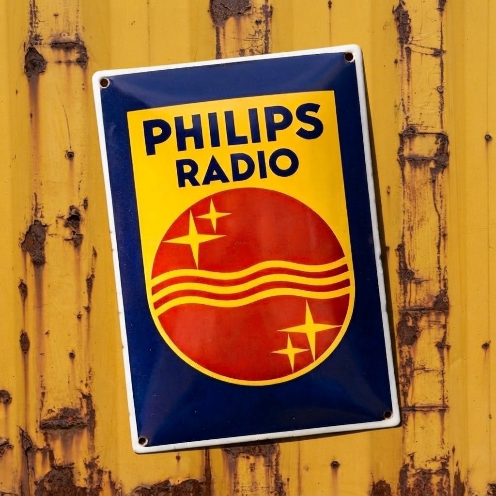 Emaille Schild PHILIPS Radio Reclamebord Vintage Fifties Oud, Envoi, Utilisé, Panneau publicitaire