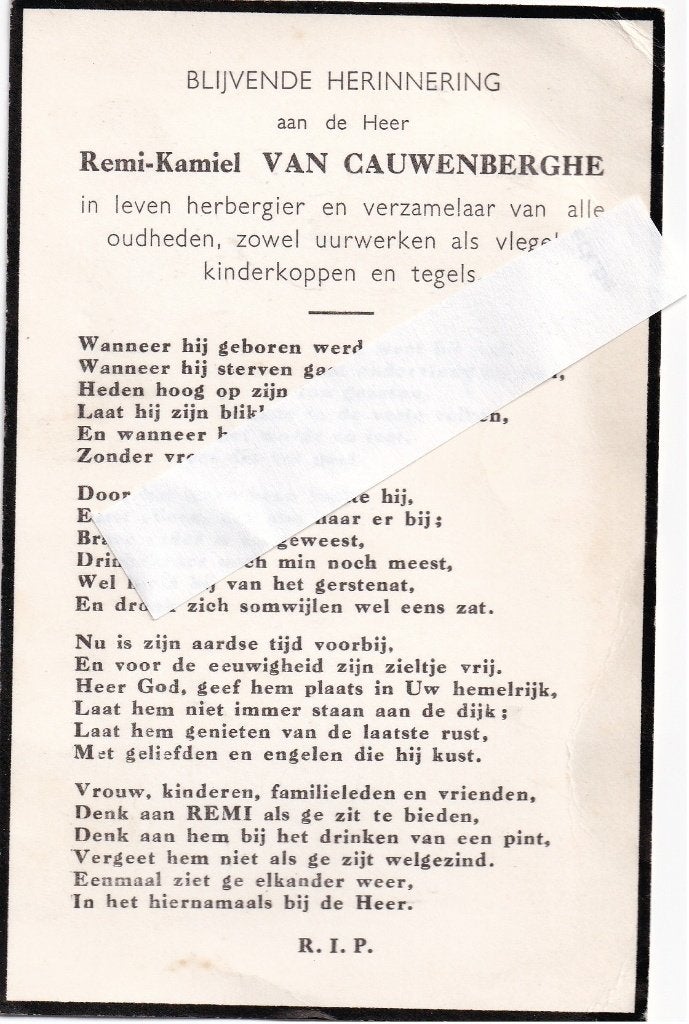 X 3 / B P ? VAN CAUWENBERGHE REMI KAMIEL, Ophalen of Verzenden, Bidprentje