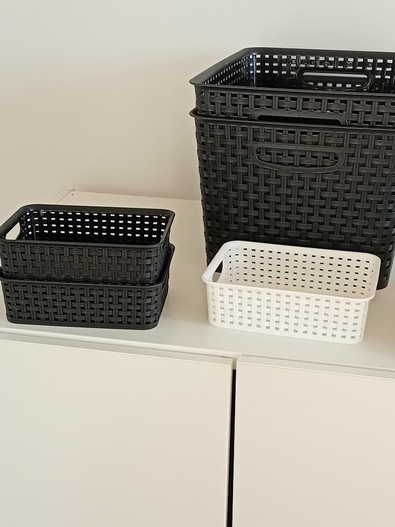 Lot de 5 Paniers de rangement en plastique, Moins de 35 cm, Comme neuf, Enlèvement, Boîte