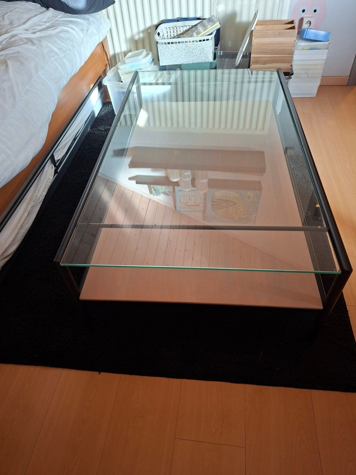 salontafel met glazen bovenblad en houten tussenblad, Ophalen, 100 tot 150 cm, Nieuw, 50 tot 100 cm