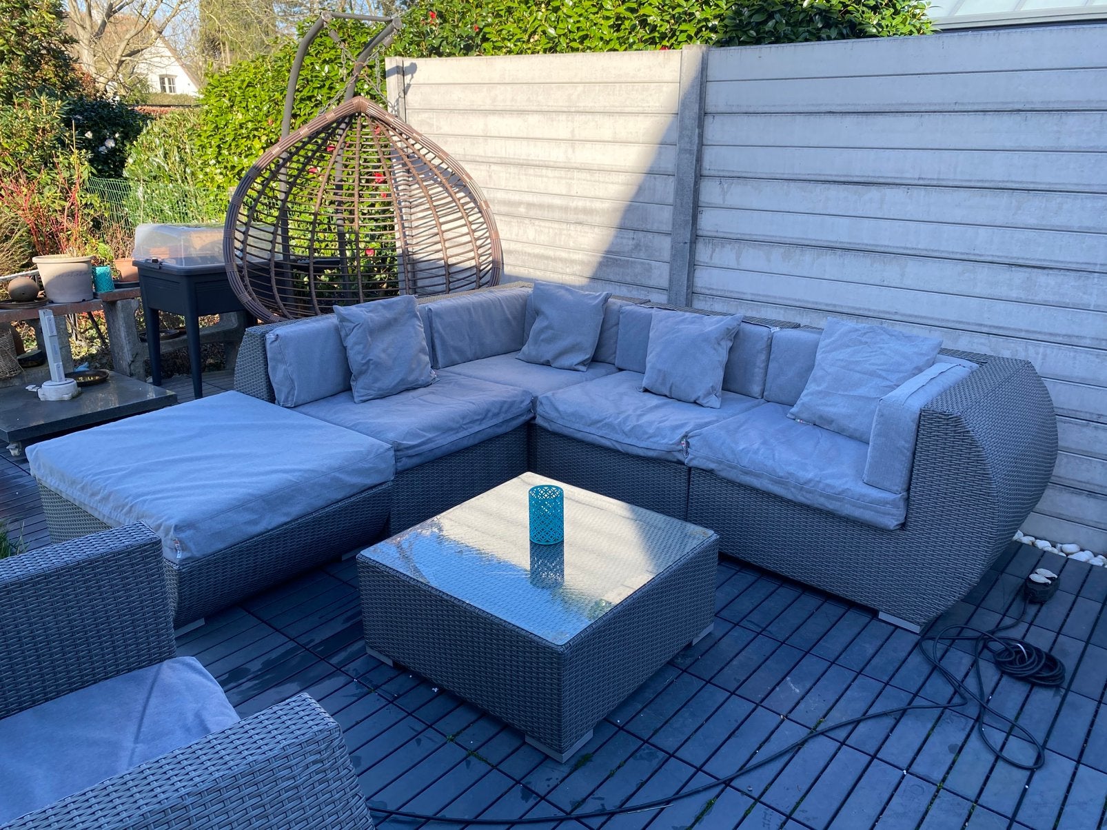 Luxe loungeset terras of veranda met nieuwe kussens, Enlèvement, Comme neuf, Banque, Sets de jardin