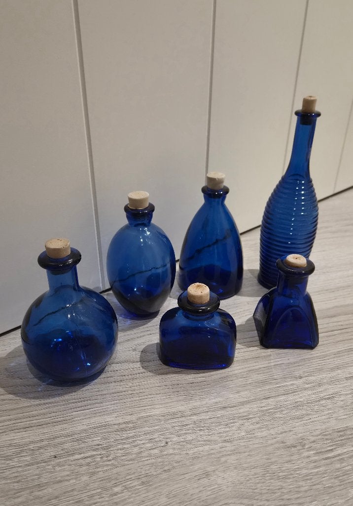 Setje vintage kobalt blauwe flesjes, Antiek en Kunst, Ophalen of Verzenden