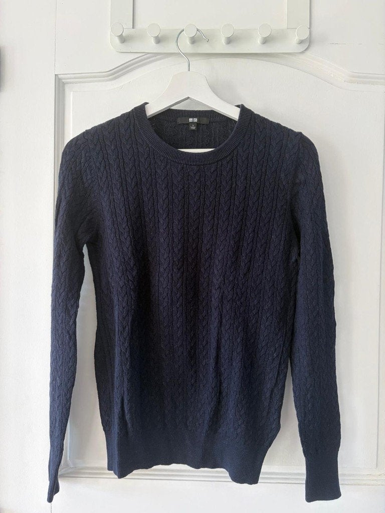 Blauwe gevlochten trui Uniqlo maat S, Kleding | Dames, Blauw, Ophalen of Verzenden, Zo goed als nieuw, Maat 36 (S)