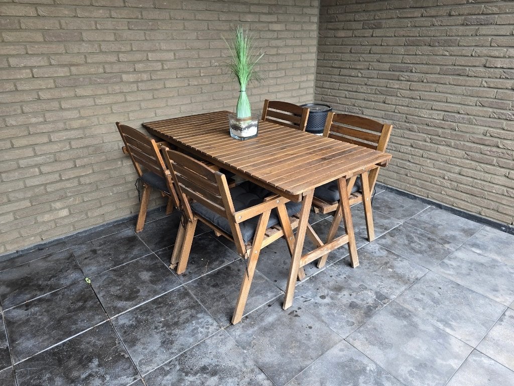 Prachtige buitenset tafel & 4 stoelen (armleuningen/kussens), Tuin en Terras, Ophalen, 4 zitplaatsen, Bijzettafel, Zo goed als nieuw