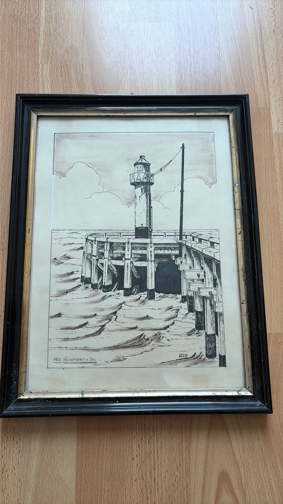 Nieuwpoort aan zee - de pier, Antiek en Kunst, Ophalen of Verzenden, Pentekening