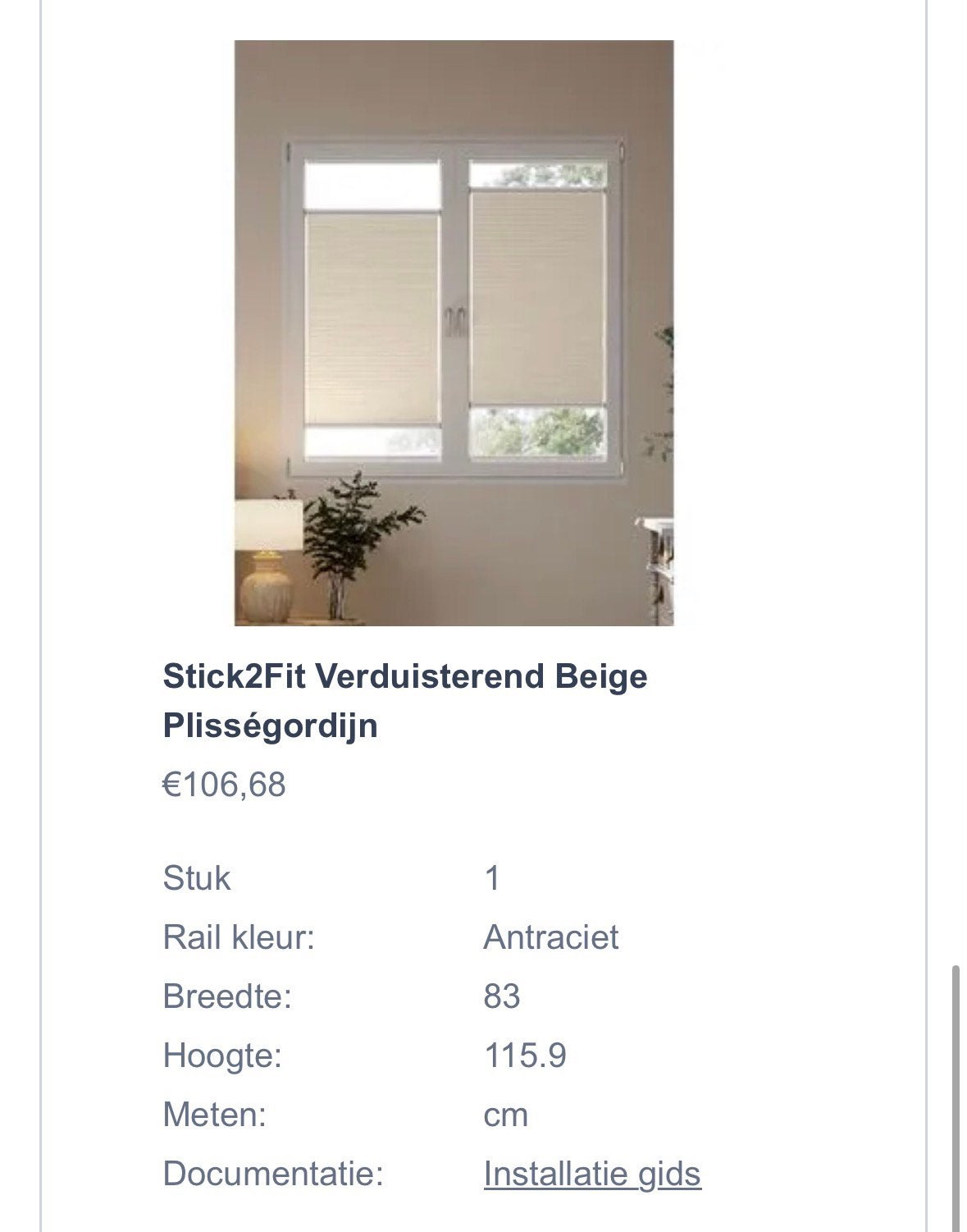 NIEUW 3 stuks Stick2Fit Verduisterend Plisségordijn Tuiss, Huis en Inrichting, Stoffering | Gordijnen en Lamellen, Zo goed als nieuw