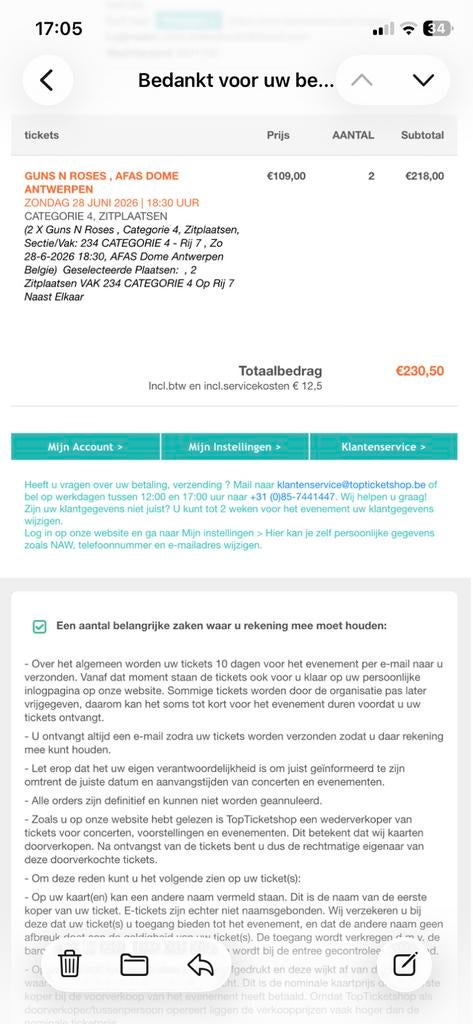 2 Tickets  guns n roses te koop, Tickets & Billets