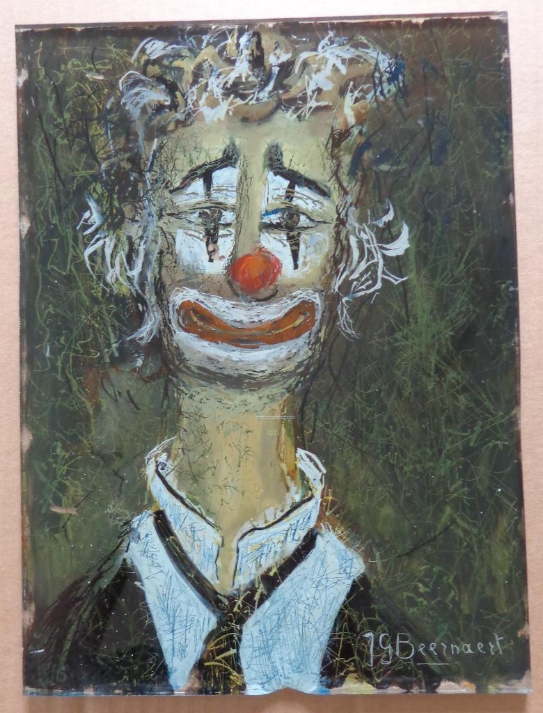 JEAN-GUY BEERNAERT / CLOWN / EGLOMISE / 34x25cm / SIG, Ophalen of Verzenden