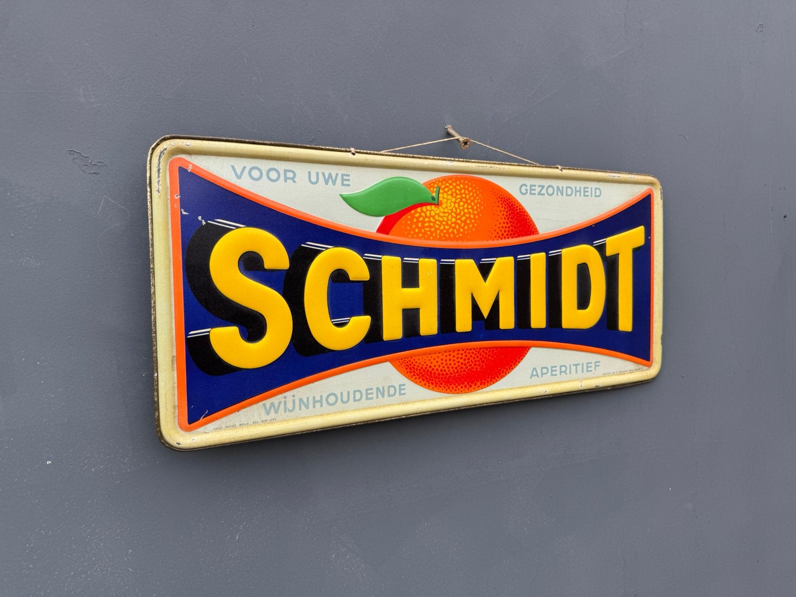 Enseigne publicitaire ancienne SCHMIDT 1935 !, Enlèvement ou Envoi, Utilisé, Panneau publicitaire