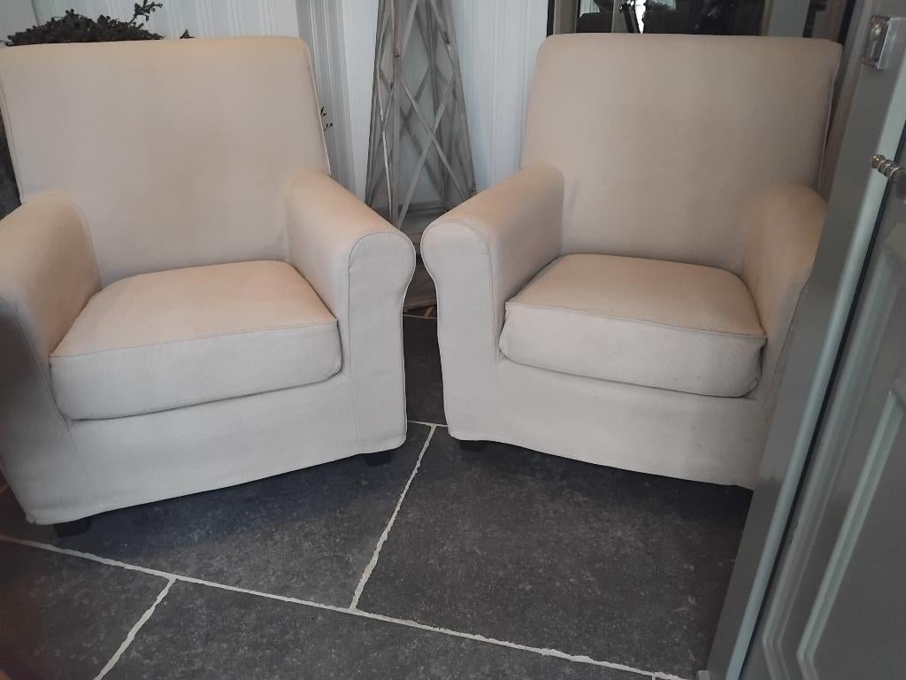 eenzit clubzetel fauteuil 2 stuks beige stof, Maison & Meubles, Fauteuils, Enlèvement, Comme neuf, Tissus