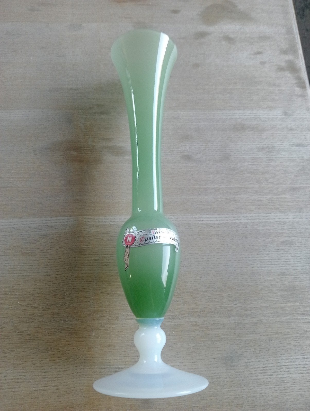 Italiaanse opaline vaasje origineel vintage Murano, Huis en Inrichting, 26 cm, Handgemaakt, Ophalen of Verzenden, Groen