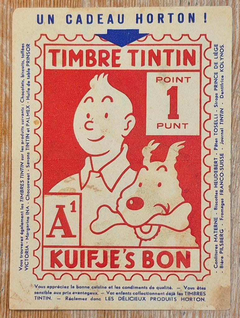 Timbre Tintin condiments Horton 50s Kuifje's Bon Hergé, Collections, Enlèvement ou Envoi, Tintin, Utilisé, Autres types
