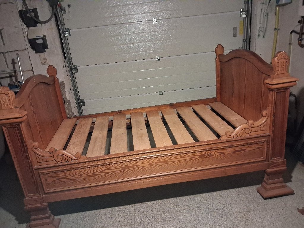 Oud pitchpine bed  twijfelaar GRATIS, Ophalen