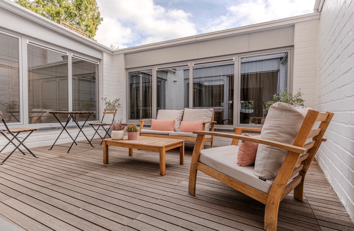 Loungeset (4 pers.) – 2-zitter, 2x 1-zitter & sallontafel, Tuin en Terras, Ophalen, Hout, Loungeset
