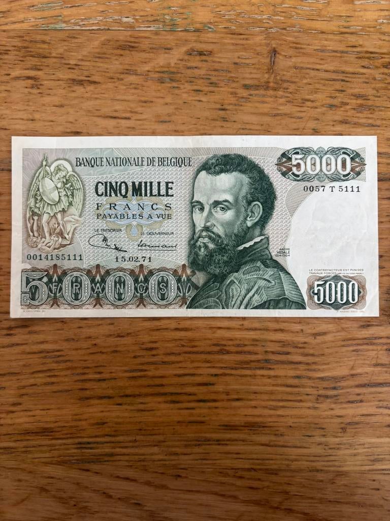 5000 Francs Vesalius 1971! Zeer mooi! Zeldzaamste datum!, Timbres & Monnaies, Billets de banque | Belgique, Enlèvement ou Envoi