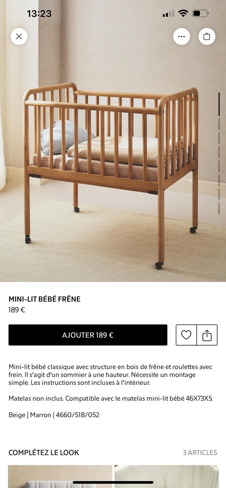 Lit bebe et matelas zara home, Enfants & Bébés, Enlèvement, Comme neuf, Lit