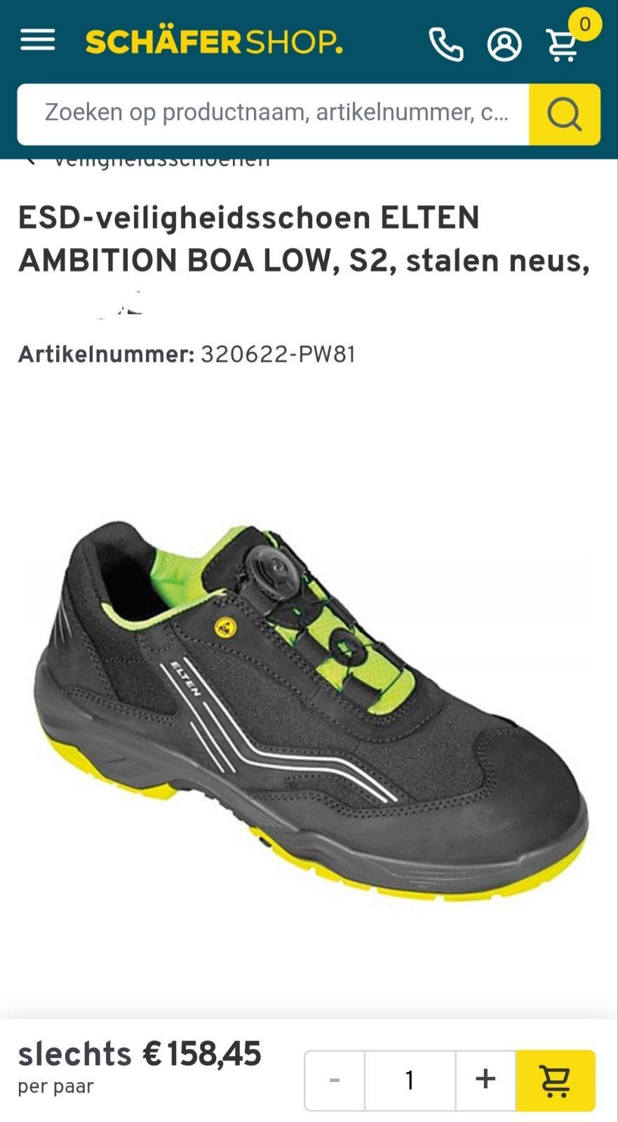 Nieuwe veiligheidsschoenen ELTEN AMBITION BOA Low ESD S2 ma, Ophalen