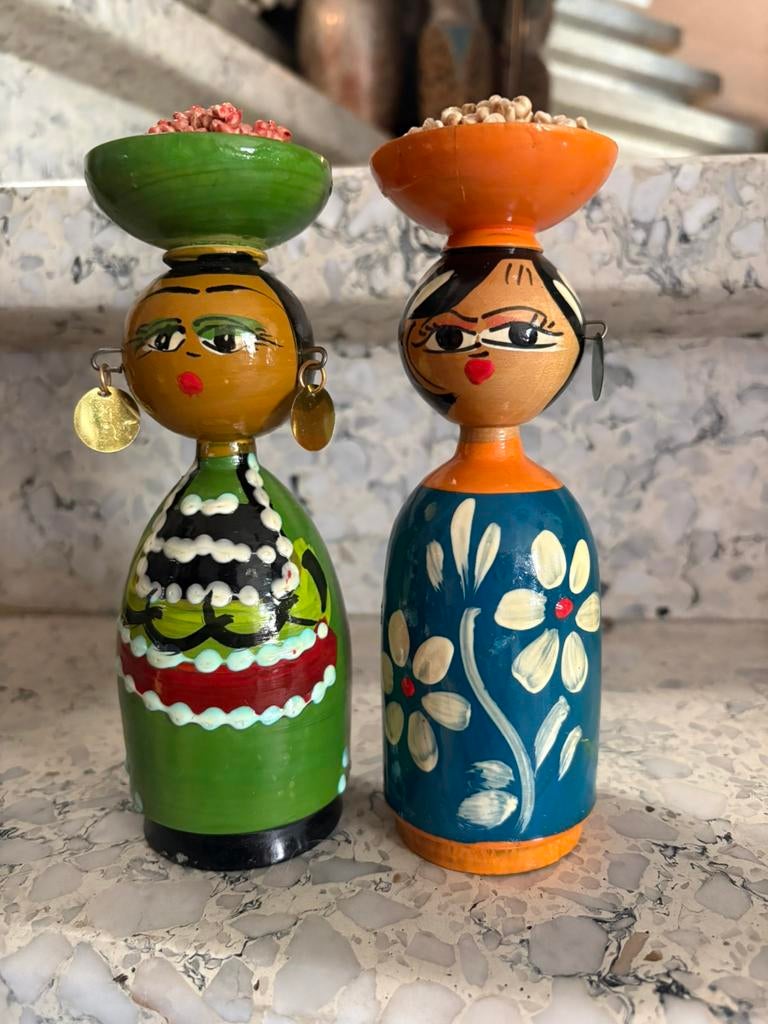 Vintage paar Egyptische spindelpoppen, Antiquités & Art, Curiosités & Brocante, Enlèvement ou Envoi
