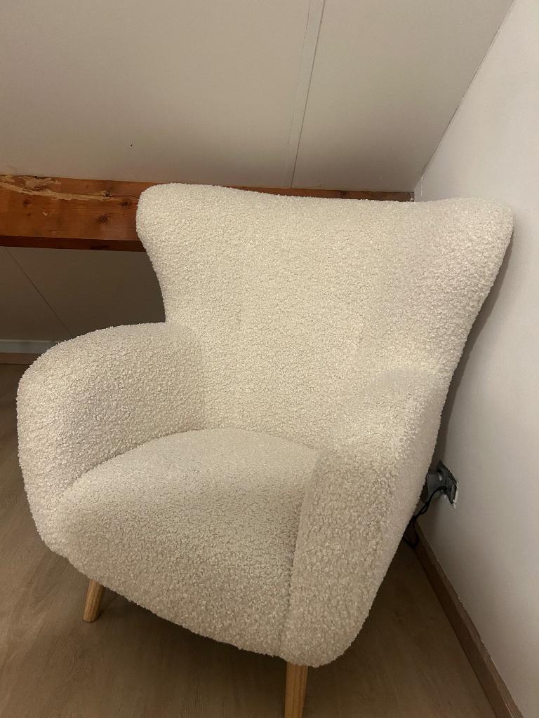 Moderne teddy fauteuil crème/wit, Enlèvement, Comme neuf, Tissus