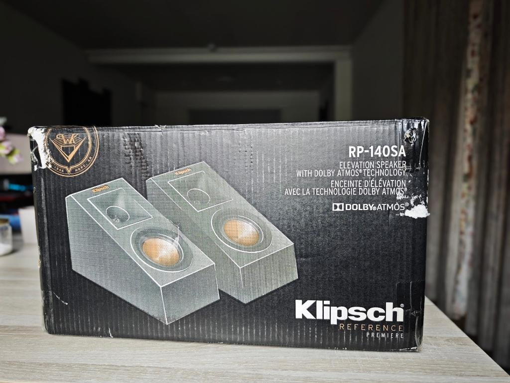 Haut-parleurs d'élévation Klipsch RP-140SA Dolby Atmos, Enlèvement ou Envoi, Comme neuf, 60 à 120 watts, Haut-parleurs Frontaux, Arrière ou Stéréo
