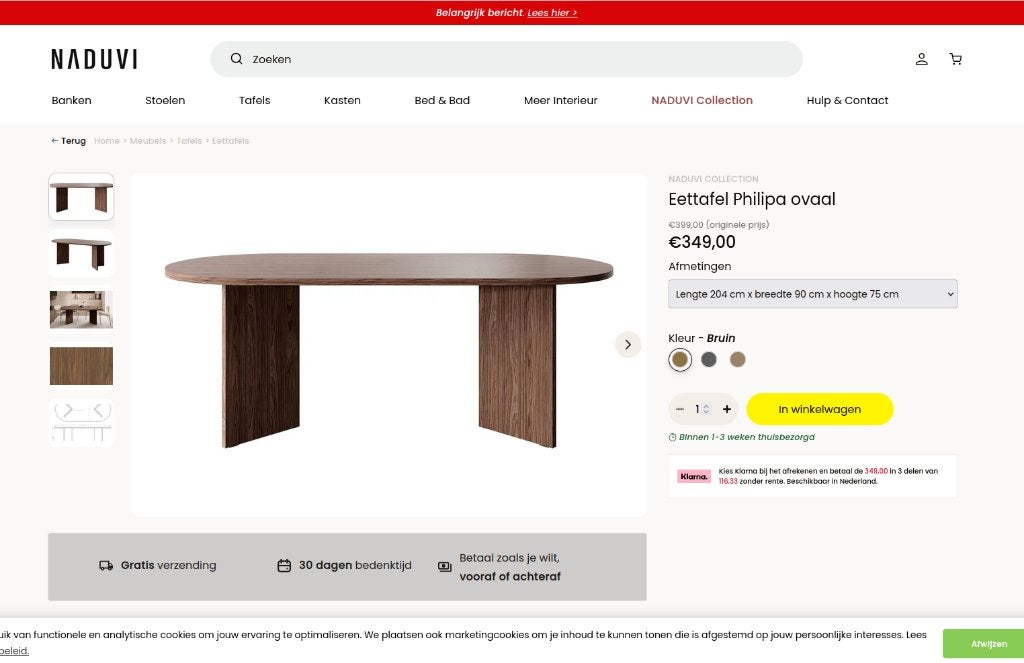 Ovale Eettafel met 4 stoelen 204 x 75 x 90, Huis en Inrichting, Ophalen, 200 cm of meer, 50 tot 100 cm, Zo goed als nieuw