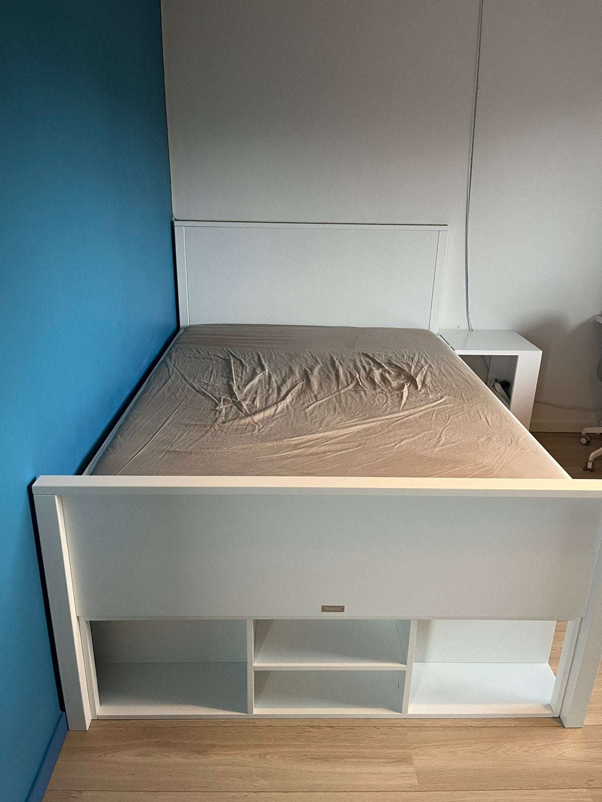 Bopita mix&match XL bed delta met bijzettafel, Ophalen, Wit, 140 cm, Zo goed als nieuw