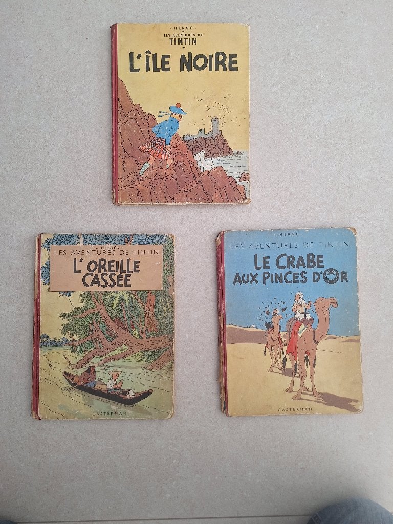 Lot de 3 bandes dessinées Tintin ancienne diverses années, Livres, Plusieurs BD, Enlèvement, Utilisé, Hergé