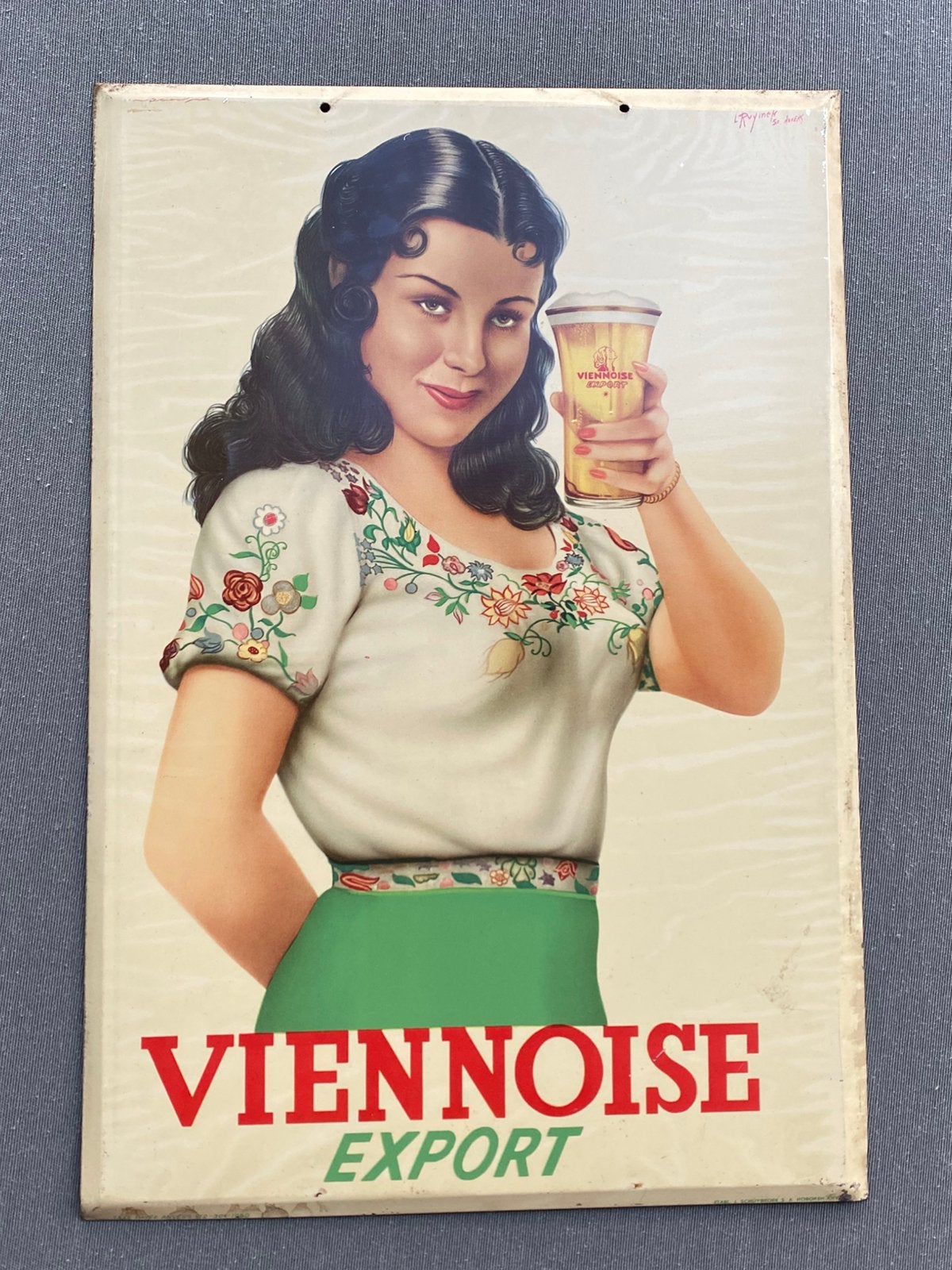 1950 Panneau publ. en métal Brasserie PONSELET - ANDERLUES, Enlèvement ou Envoi, Utilisé, Panneau, Plaque ou Plaquette publicitaire