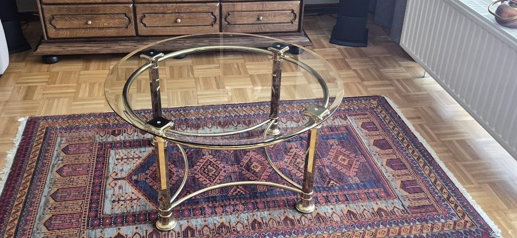 salontafel met glazen blad, Ophalen, Gebruikt, 50 tot 100 cm, Rond