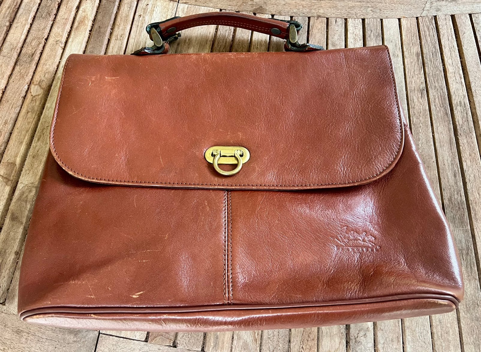 Vintage Leren Aktetas - Francinel - Cognac Bruin, Ophalen, Zo goed als nieuw, Bruin, Handtas