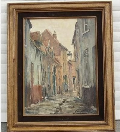 huile sur panneau ruelle signe louis clesse, Antiquités & Art, Enlèvement ou Envoi, Panneau