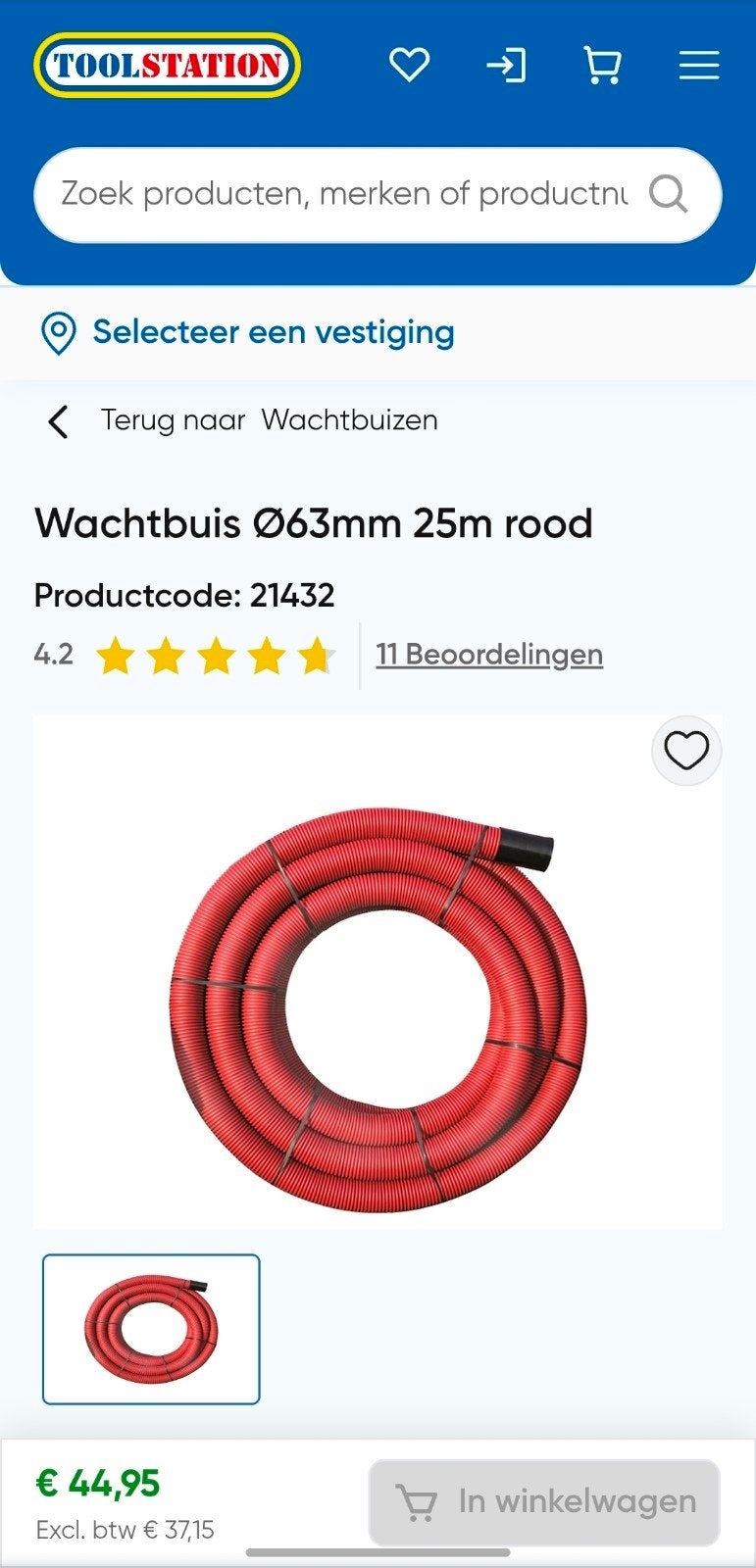 Wachtbuis 63mm diameter, 25m rood, Bricolage & Construction, Tuyaux & Évacuations, Enlèvement