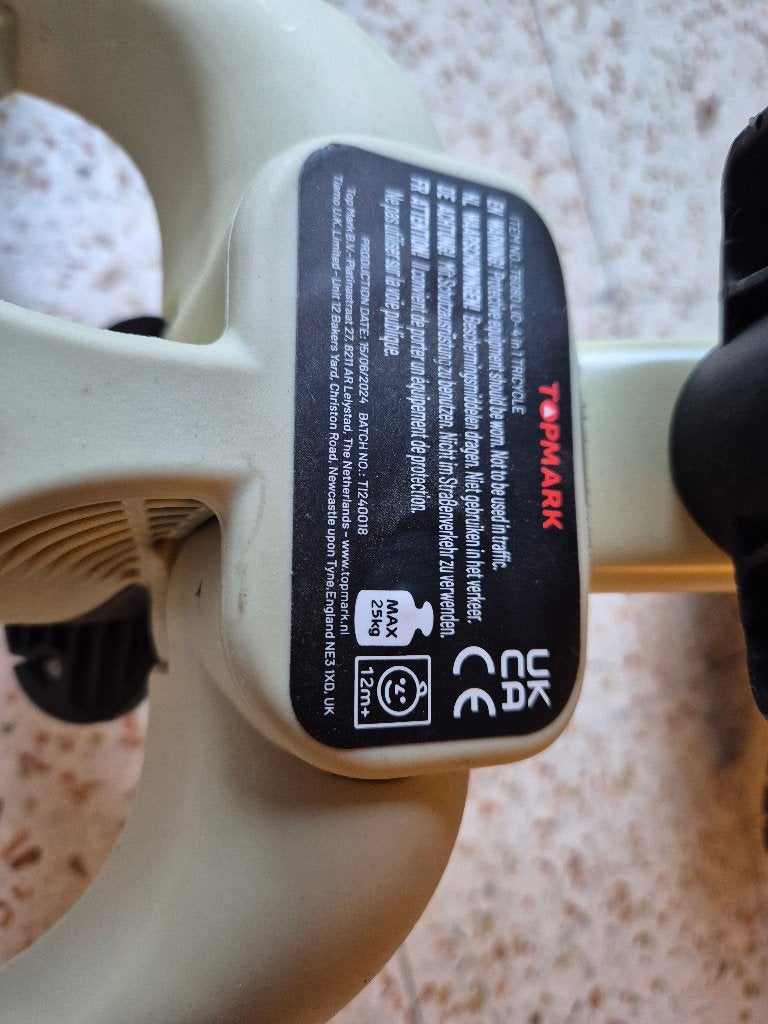 Tricycle 4 en 1 avec barre de poussée, Enlèvement, Comme neuf, Topmark, Tige de poussée