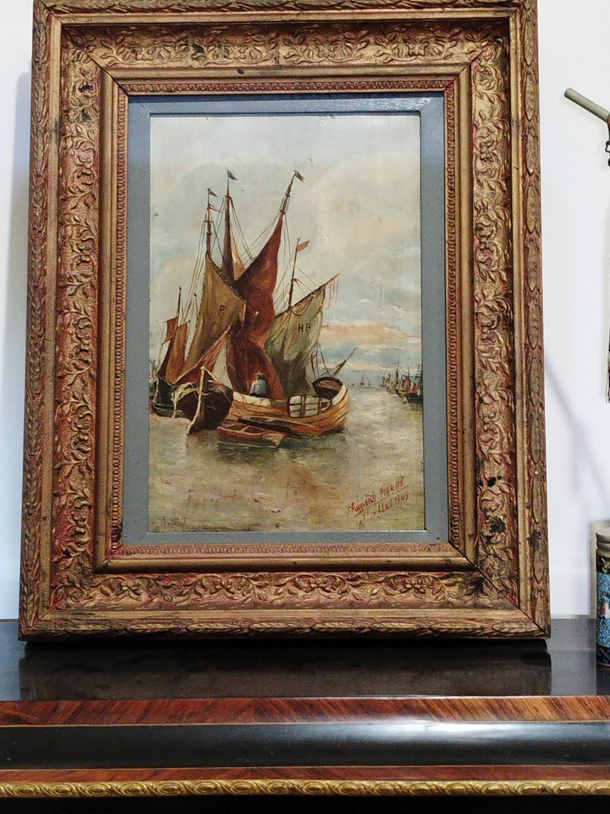 superbe huile sur panneau, marine, Enlèvement ou Envoi, Panneau, Signé, École hollandaise