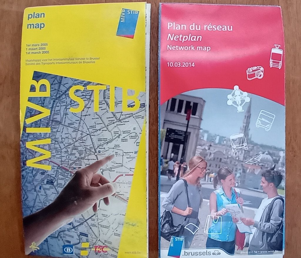 Netwerkplannen van de Stib Mivb vanaf 2005 en 2014, Ophalen of Verzenden, Gebruikt, Bus of Metro, Kaart of Prent