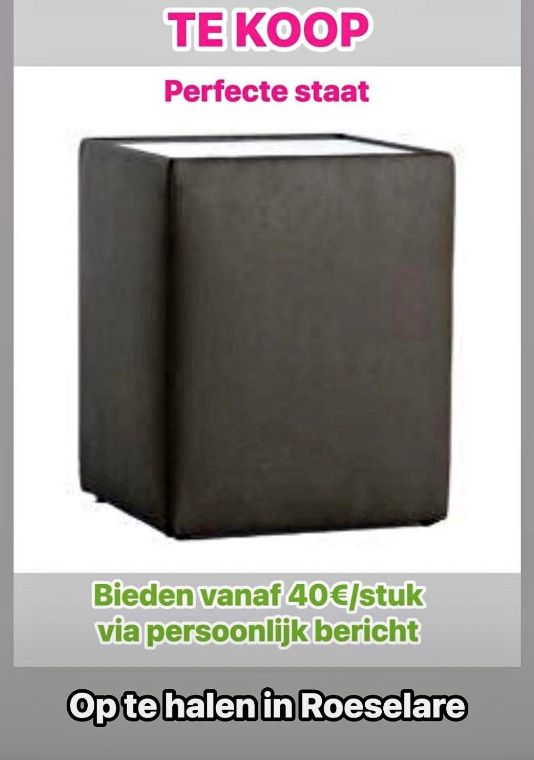 Bijzettafel/nachttafel - Kubus zwart leder, Ophalen, Nieuw, Vierkant, 45 tot 60 cm