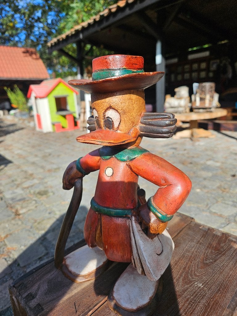 Dagobert Duck 34cm - ECHT HOUT massief - handgesneden, Ophalen of Verzenden, Donald Duck, Gebruikt, Beeldje of Figuurtje