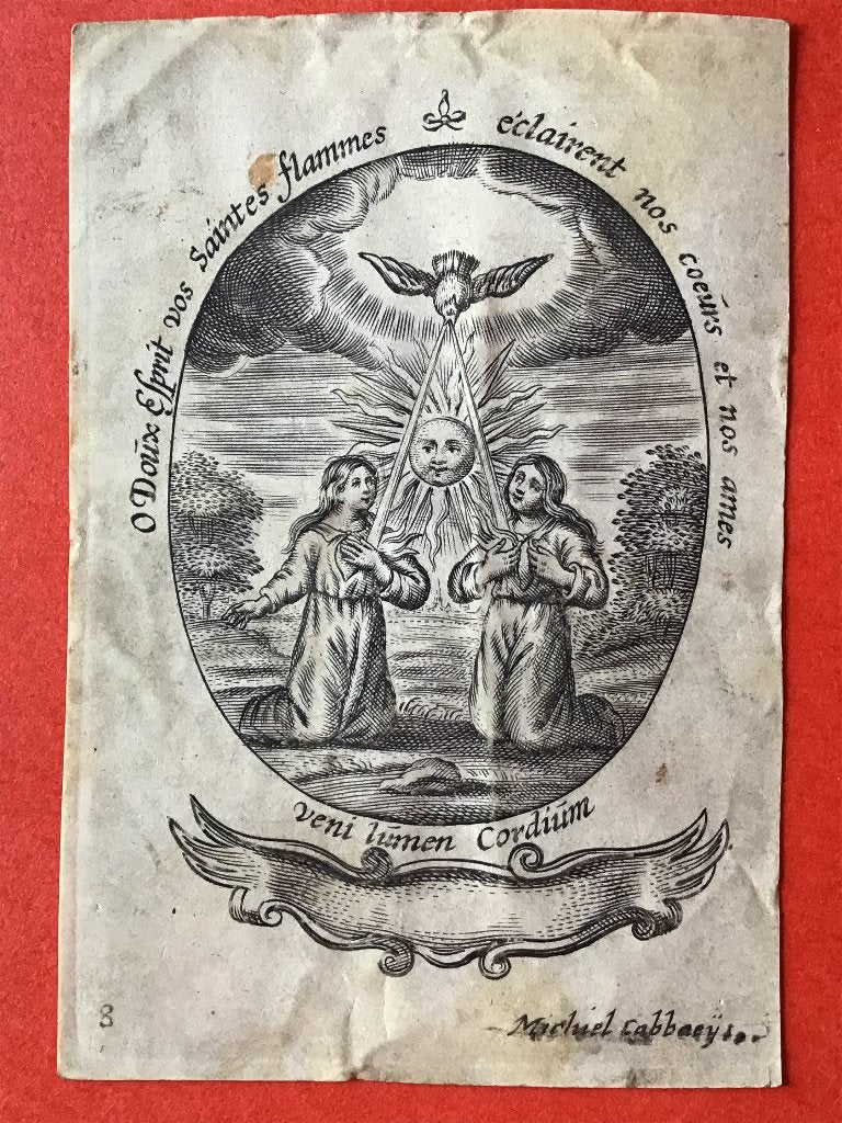 Perkament 17/18e Gravure Michiel Cabbaeij, Origineel, Religie, 9 cm, 1600 - 1699