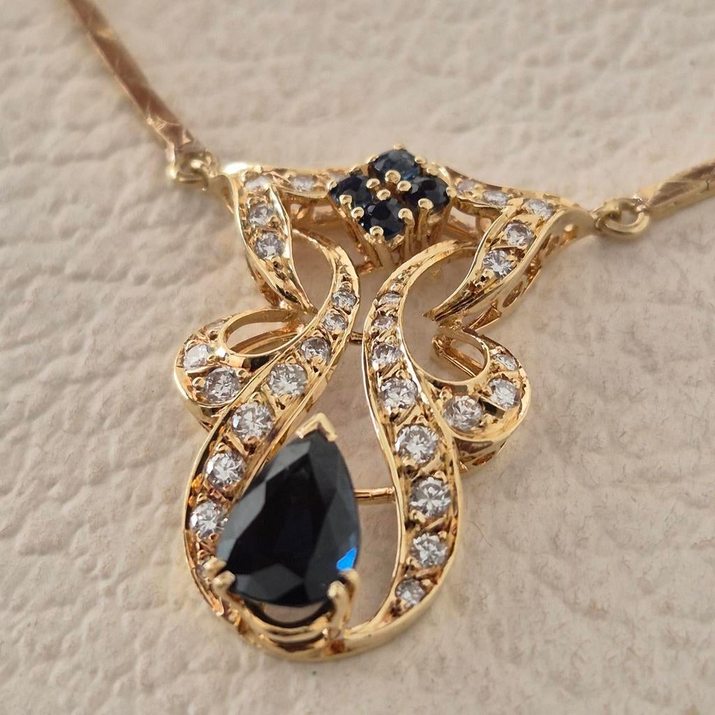 Diamanten & Saphir Collier 18 karaat special, Ophalen, Zo goed als nieuw, Goud, Met edelsteen